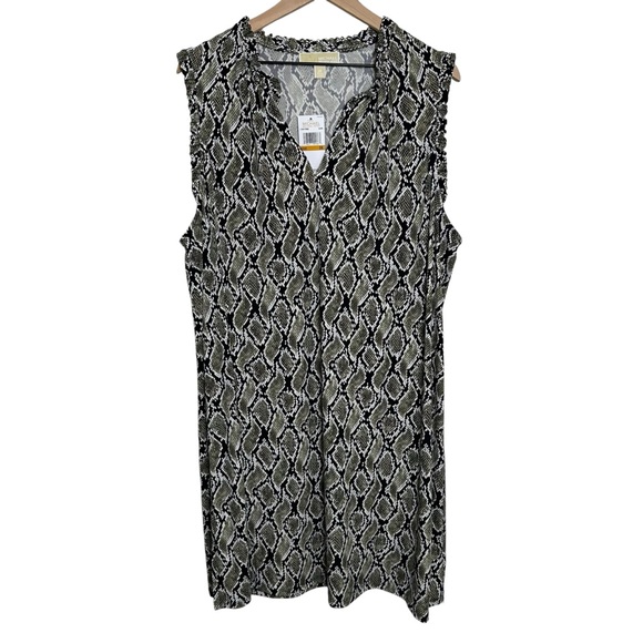 Michael Kors Dresses & Skirts - Michael Kors 3X Plus Olive Green Snake Print Midi Stretch Dress Sleeveless Vneck